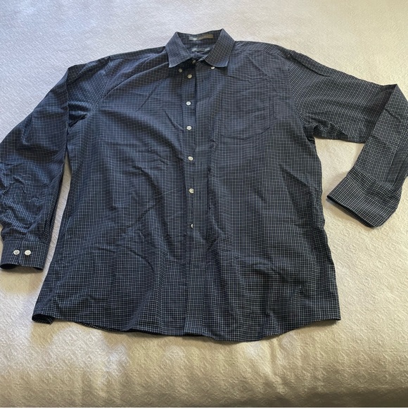 Eddie Bauer Other - Eddie Bauer Navy Checkered Dress Shirt
Size large‎ tall business casual